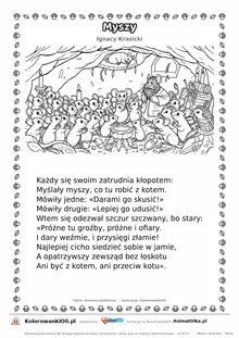 Myszy (Ignacy Krasicki) — tekst wiersza i ilustracja do kolorowania, karta A4 do druku