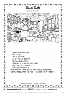 Noga i but (Ignacy Krasicki) — tekst wiersza i ilustracja do kolorowania, karta A4 do druku