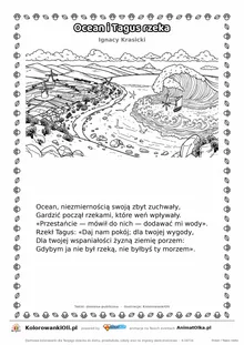 Ocean i Tagus rzeka (Ignacy Krasicki) — tekst wiersza i ilustracja do kolorowania, karta A4 do druku