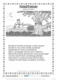 Orzeł i sowa (Ignacy Krasicki) — tekst wiersza i ilustracja do kolorowania, karta A4 do druku
