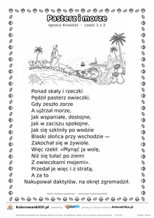 Pasterz i morze (Ignacy Krasicki) — tekst wiersza i ilustracja do kolorowania (część 1 z 2), karta A4 do druku