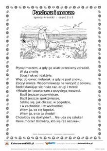Pasterz i morze (Ignacy Krasicki) — tekst wiersza i ilustracja do kolorowania (część 2 z 2), karta A4 do druku