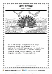 Paw i orzeł (Ignacy Krasicki) — tekst wiersza i ilustracja do kolorowania, karta A4 do druku