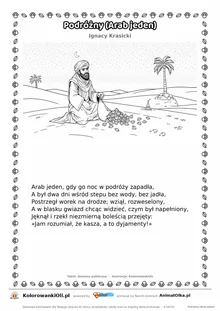 Podróżny (Arab jeden) (Ignacy Krasicki) — tekst wiersza i ilustracja do kolorowania, karta A4 do druku