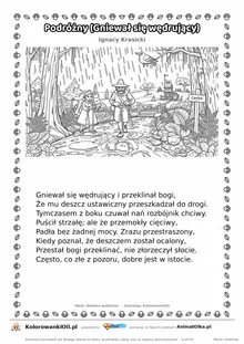 Podróżny (Gniewał się wędrujący) (Ignacy Krasicki) — tekst wiersza i ilustracja do kolorowania, karta A4 do druku