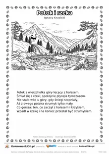 Potok i rzeka (Ignacy Krasicki) — tekst wiersza i ilustracja do kolorowania, karta A4 do druku