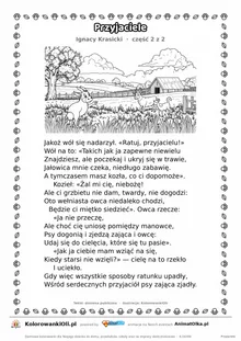 Przyjaciele (Ignacy Krasicki) — tekst wiersza i ilustracja do kolorowania (część 2 z 2), karta A4 do druku