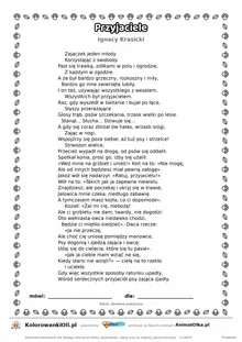 Przyjaciele (Ignacy Krasicki) — tekst wiersza do druku A4 z ramką do pokolorowania