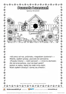 Pszczoła i szerszeń (Ignacy Krasicki) — tekst wiersza i ilustracja do kolorowania, karta A4 do druku