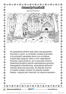 Pszczoły i mrówki (Ignacy Krasicki) — tekst wiersza i ilustracja do kolorowania, karta A4 do druku