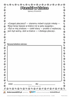 Ptaszki w klatce (Ignacy Krasicki) — tekst wiersza do druku A4 z ramką do pokolorowania