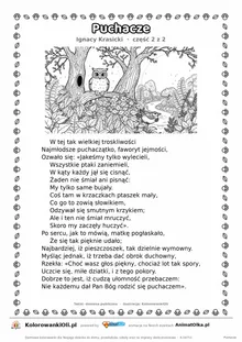 Puchacze (Ignacy Krasicki) — tekst wiersza i ilustracja do kolorowania (część 2 z 2), karta A4 do druku