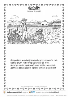 Rolnik (Ignacy Krasicki) — tekst wiersza i ilustracja do kolorowania, karta A4 do druku