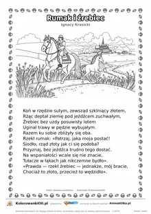 Rumak i źrebiec (Ignacy Krasicki) — tekst wiersza i ilustracja do kolorowania, karta A4 do druku