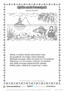 Rybka mała i szczupak (Ignacy Krasicki) — tekst wiersza i ilustracja do kolorowania, karta A4 do druku