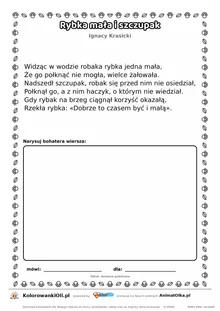 Rybka mała i szczupak (Ignacy Krasicki) — tekst wiersza do druku A4 z ramką do pokolorowania