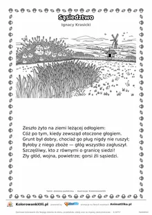 Sąsiedztwo (Ignacy Krasicki) — tekst wiersza i ilustracja do kolorowania, karta A4 do druku