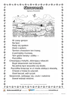 Skowronek (Ignacy Krasicki) — tekst wiersza i ilustracja do kolorowania, karta A4 do druku