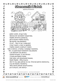 Słonecznik i fiałek (Ignacy Krasicki) — tekst wiersza i ilustracja do kolorowania, karta A4 do druku