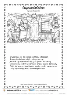 Snycerz i statua (Ignacy Krasicki) — tekst wiersza i ilustracja do kolorowania, karta A4 do druku