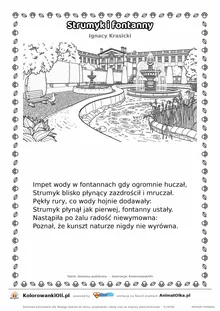 Strumyk i fontanny (Ignacy Krasicki) — tekst wiersza i ilustracja do kolorowania, karta A4 do druku
