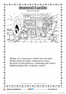 Szczurek i matka (Ignacy Krasicki) — tekst wiersza i ilustracja do kolorowania, karta A4 do druku