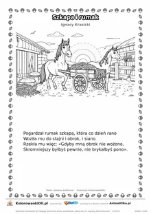 Szkapa i rumak (Ignacy Krasicki) — tekst wiersza i ilustracja do kolorowania, karta A4 do druku