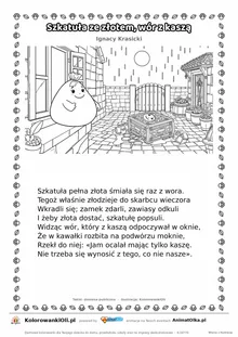 Szkatuła ze złotem, wór z kaszą (Ignacy Krasicki) — tekst wiersza i ilustracja do kolorowania, karta A4 do druku