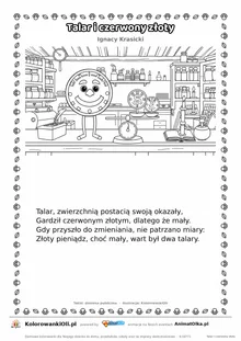 Talar i czerwony złoty (Ignacy Krasicki) — tekst wiersza i ilustracja do kolorowania, karta A4 do druku