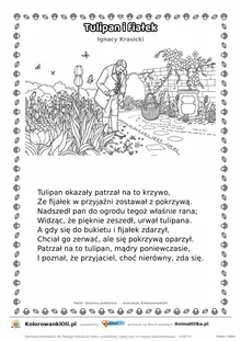 Tulipan i fiałek (Ignacy Krasicki) — tekst wiersza i ilustracja do kolorowania, karta A4 do druku