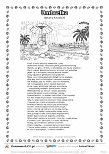 Umbrelka (Ignacy Krasicki) — tekst wiersza i ilustracja do kolorowania, karta A4 do druku