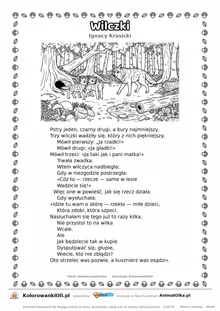 Wilczki (Ignacy Krasicki) — tekst wiersza i ilustracja do kolorowania, karta A4 do druku