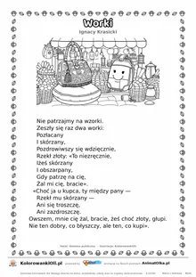 Worki (Ignacy Krasicki) — tekst wiersza i ilustracja do kolorowania, karta A4 do druku