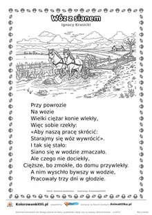 Wóz z sianem (Ignacy Krasicki) — tekst wiersza i ilustracja do kolorowania, karta A4 do druku