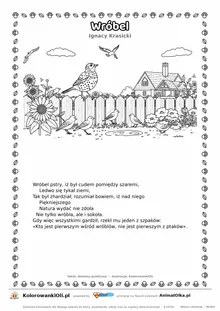 Wróbel (Ignacy Krasicki) — tekst wiersza i ilustracja do kolorowania, karta A4 do druku