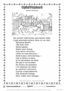 Wyżeł i brytan II (Ignacy Krasicki) — tekst wiersza i ilustracja do kolorowania, karta A4 do druku