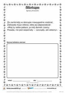 Żółw i mysz (Ignacy Krasicki) — tekst wiersza do druku A4 z ramką do pokolorowania