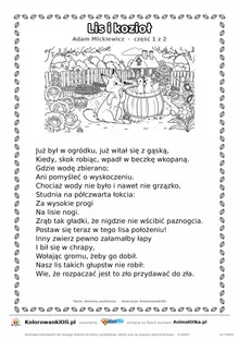 Lis i kozioł (Adam Mickiewicz) — tekst wiersza i ilustracja do kolorowania (część 1 z 2), karta A4 do druku
