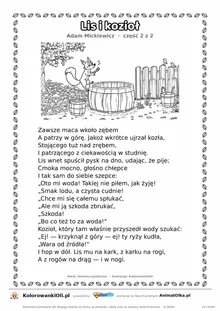 Lis i kozioł (Adam Mickiewicz) — tekst wiersza i ilustracja do kolorowania (część 2 z 2), karta A4 do druku