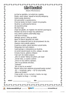 Lis i kozioł (Adam Mickiewicz) — tekst wiersza do druku A4 z ramką do pokolorowania