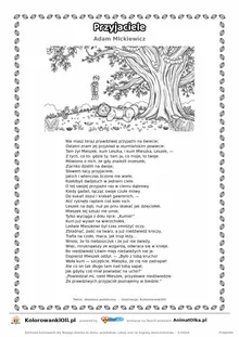 Przyjaciele (Adam Mickiewicz) — tekst wiersza i ilustracja do kolorowania, karta A4 do druku