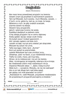 Przyjaciele (Adam Mickiewicz) — tekst wiersza do druku A4 z ramką do pokolorowania