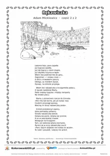 Rękawiczka (Adam Mickiewicz) — tekst wiersza i ilustracja do kolorowania (część 2 z 2), karta A4 do druku