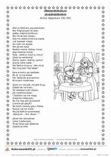 Historya Stefanka, co nie chciał jeść obiadu (Artur Oppman) — tekst wiersza i ilustracja do kolorowania, karta A4 do druku