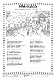O Józiu Gapicielu (Artur Oppman) — tekst wiersza i ilustracja do kolorowania (część 1 z 2), karta A4 do druku