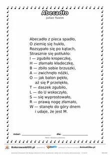 Abecadło (Julian Tuwim) — tekst wiersza do druku A4 z ramką do pokolorowania