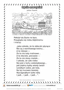Dyzio marzyciel (Julian Tuwim) — tekst wiersza i ilustracja do kolorowania, karta A4 do druku