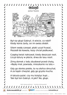 Gabryś (Julian Tuwim) — tekst wiersza i ilustracja do kolorowania, karta A4 do druku