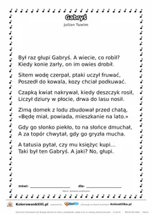 Gabryś (Julian Tuwim) — tekst wiersza do druku A4 z ramką do pokolorowania