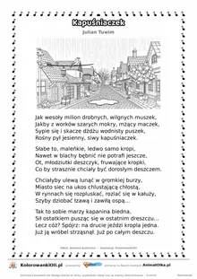 Kapuśniaczek (Julian Tuwim) — tekst wiersza i ilustracja do kolorowania, karta A4 do druku